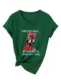 Women green V-neck short sleeve graphic t-shirt with funny chicken print and knot hem. - Retro Green (White Print)