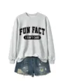 Sweat-shirt gris femme col rond manches longues impression lettre haut decontracte chic - Sweat-shirt Gris (Police Noire)