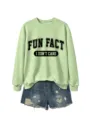 Sweat-shirt casual vert clair col rond avec imprimé amusant et short en denim. - Sweat-shirt Vert Olive (Police Noire)