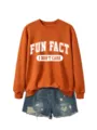 Sweat-shirt à manches longues orange décontracté avec texte et short en jean pour femmes. - Orange Brûlé (Police Blanche)