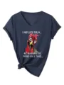 Women V-Neck Short Sleeve T-Shirt Funny Chicken Graphic Casual Summer Tee Tops - Navy Blue (White Print)