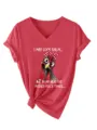 Women's V-Neck Short Sleeve Casual T-Shirt Funny Chicken Graphic Print Red Tee Top - Red (White Graphics)