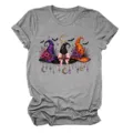 Grijs dames t-shirt met korte mouwen en gedetailleerde grafische print van heksenhoeden. - S / Tops / donkergrijs