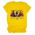 Women cute witch hat graphic tee yellow round neck casual short sleeve t-shirt top - S / Tops / Yellow