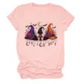 Pink short sleeve t-shirt featuring a cute Halloween witch hat graphic and moon design. - S / Tops / Pink