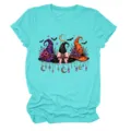 Women turquoise short sleeve t-shirt with Halloween witch hats graphic print casual tee top - S / Tops / Deep Water Blue