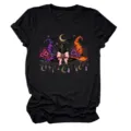 Women's Halloween witch hat graphic short sleeve black t-shirt casual holiday top new - S / Tops / Black