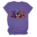 Women's purple short sleeve t-shirt featuring a spooky Halloween witch hats and moon graphic. - S / Tops / Purple