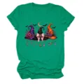 Green short sleeve graphic tee featuring a spooky Halloween witch hat and moon print for women. - S / Tops / Dark Green