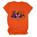 Orange women short sleeve t-shirt featuring halloween witch hat moon and bat graphic print detail. - S / Tops / Orange