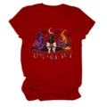 Women's Halloween witch hats graphic short sleeve red round neck casual t-shirt top - S / Tops / Red