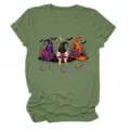 Women Halloween Witch Hat Graphic Short Sleeve T-Shirt Casual Crew Neck Tee Top Green - S / Tops / Olive Green