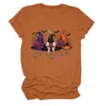 Close-up detail of the creative witch hats graphic print on the soft fabric surface. - S / Tops / Burnt Orange