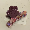 Elegant floral acetate hair claw clip, vintage half-up styling accessory for daily chic look. - Purple-6cm