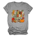 Casual dames T-shirt met korte mouwen en ronde hals en herfst teacher mode print. - S / Donkergrijs (Witte Tekst)
