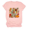 Casual retro dames korte mouw roze t-shirt met leuke leraar mode herfst graphic print. - S / Roze (Zwarte Tekst)