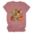 Vintage lerares grafisch dames t-shirt korte mouw herfst brief print casual top tee - S / Rozegoud (Witte Tekst)