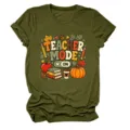 Legergroen dames casual korte mouw t-shirt met schattige leraar mode herfst grafisch ontwerp. - S / Legergroen (Witte Tekst)