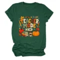 Donkergroen dames t-shirt met korte mouwen en herfst leraar grafische opdruk detail. - Retro Groen (Witte Tekst) / S