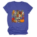 Dames casual leraar mode grafisch korte mouw ronde hals t-shirt comfortabele top - Retro Blauw (Witte Tekst) / S
