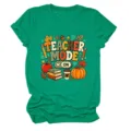 Vrouwen korte mouw t shirt leraar mode herfst grafische top casual comfortabele ronde hals - Inktgroen (Witte Tekst) / S