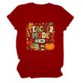 Dames rood korte mouw t-shirt leraar modus aan herfst school grafische top casual - S / Tops / Rood (Witte Tekst)