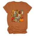 Vintage leraar modus grafische print casual ronde hals korte mouw dames t-shirt - S / Tops / Brandend Oranje (Zwarte Tekst)