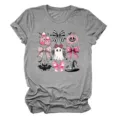Dames Schattig Halloween Spook Strik Grafisch T-Shirt Casual Korte Mouw Grijs Detail Top - S / Tops / donkergrijs