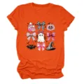 Halloween cute pink bow ghost graphic orange short sleeve t-shirt for women casual top - S / Tops / Orange