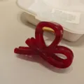 Pinza de pelo transparente roja, pinza de tiburón con diseño de lazo geométrico para mujer - Letra Derecha-8cm Doble Resorte / Rojo Transparente