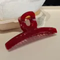 Red translucent hair claw clip large shark clip resin hair accessory for women styling. - Straight-13cm Double Spring / Transparent Red