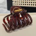 Chocolate brown large hair claw clip for women, stylish resin shark hair accessory 2025. - Pumpkin-9.5cm Double Spring / Pebbled Coffee