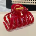 Large red acrylic hair claw clip with metallic spring for women daily styling variant - Pumpkin-9.5cm Double Spring / Transparent Red
