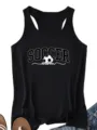 Women black casual sleeveless soccer mom racerback tank top summer sports graphic shirt - S / Tops / Black