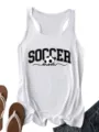 Women casual sleeveless soccer mom printed white tank top for daily summer fashion. - S / Tops / White