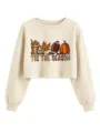 Sweatshirt court imprimé automne femme élégant pull casual à manches longues beige - S / Sable