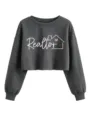 Sudadera corta gris para mujer con estampado Realtor, mangas largas y ajuste muy cómodo. - S / Tops / Gris oscuro