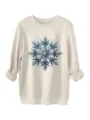 Dames Winter Dikke Fleece Sneeuwvlok Blauw Pailletten Trui Sweatshirt Detail Weergave - S / Tops / Zandkleur