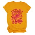 Dames Korte Mouw Grafisch T-Shirt Casual Ronde Hals Top met Grappige Letterprint - S / Tops / Mosterdgeel