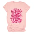 Pink short sleeve t-shirt detail showing country music graphic print and soft cotton fabric. - S / Tops / Pink