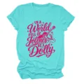 Turquoise short sleeve women t-shirt with pink country music graphic and witty quote print. - S / Tops / Deep Water Blue