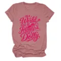 Women graphic crewneck short sleeve t-shirt casual everyday wear top with cute lettering print - S / Tops / Rose Gold