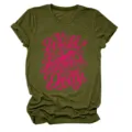Fashion women short sleeve t-shirt with graphic print, casual crew neck olive green top for daily wear. - S / Tops / Army Green