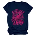 Detailed close-up of the graphic print and navy fabric on the women's novelty t-shirt. - S / Tops / Navy Blue