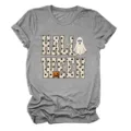 Women's Halloween ghost pumpkin print short sleeve grey t-shirt casual holiday top - S / Tops / Dark Gray