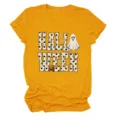 Halloween ghost pumpkin print yellow short sleeve t-shirt casual top for women detail - S / Tops / Mustard Yellow