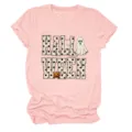 Close-up of the cute Halloween ghost and pumpkin graphic printed on the pink cotton t-shirt. - S / Tops / Pink