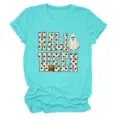 Women Halloween Ghost Pumpkin Short Sleeve T-Shirt Casual Cute Holiday Crewneck Top Tee - S / Tops / Deep Water Blue