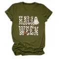 Women's Halloween Ghost Pumpkin Print Short Sleeve T-Shirt Casual Round Neck Tee - S / Tops / Army Green