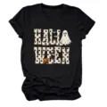 Women halloween ghost pumpkin graphic t-shirt casual short sleeve crewneck top black - S / Tops / Black